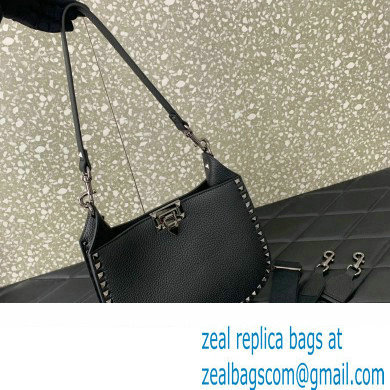 Valentino Rockstud Hobo Bag in Grainy Calfskin Black 2024