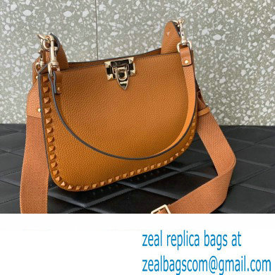 Valentino Rockstud Hobo Bag in Grainy Calfskin Brown 2024 - Click Image to Close