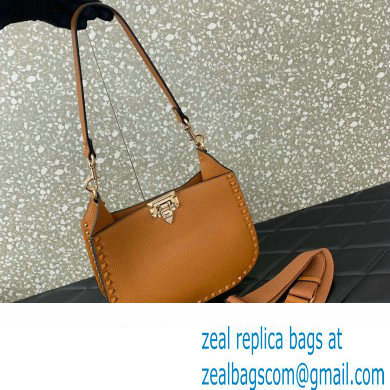 Valentino Rockstud Hobo Bag in Grainy Calfskin Brown 2024 - Click Image to Close
