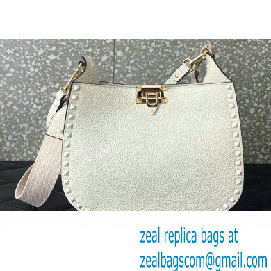 Valentino Rockstud Hobo Bag in Grainy Calfskin White 2024