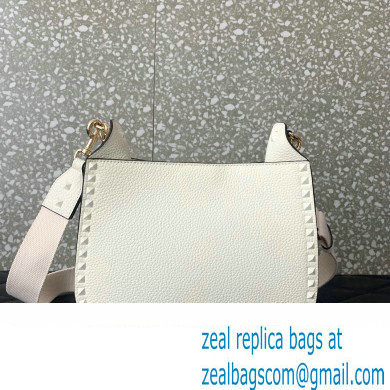 Valentino Rockstud Hobo Bag in Grainy Calfskin White 2024 - Click Image to Close