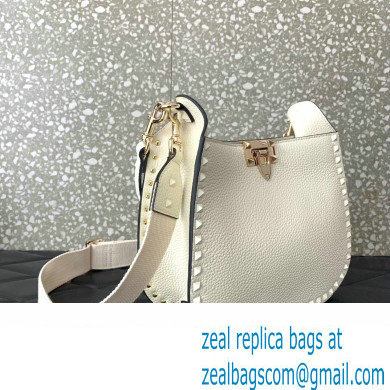 Valentino Rockstud Hobo Bag in Grainy Calfskin White 2024 - Click Image to Close