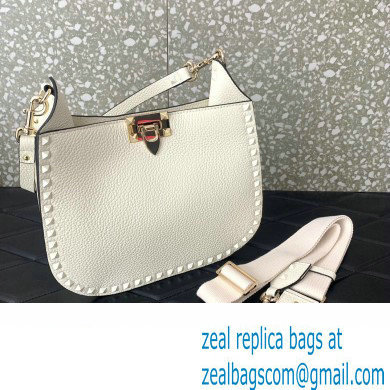 Valentino Rockstud Hobo Bag in Grainy Calfskin White 2024 - Click Image to Close