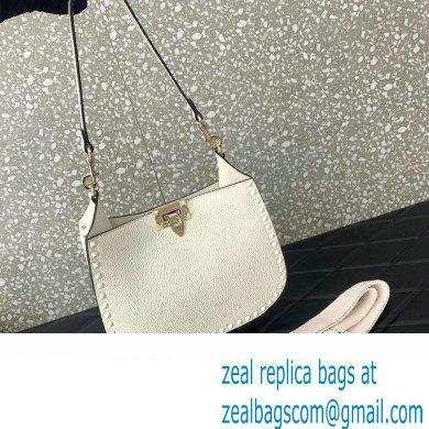 Valentino Rockstud Hobo Bag in Grainy Calfskin White 2024