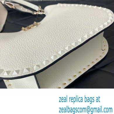 Valentino Rockstud Hobo Bag in Grainy Calfskin White 2024