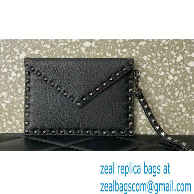 Valentino Rockstud Pouch Clutch Bag in Grainy Calfskin Black 2024 - Click Image to Close