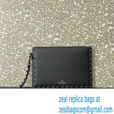 Valentino Rockstud Pouch Clutch Bag in Grainy Calfskin Black 2024 - Click Image to Close