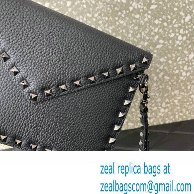 Valentino Rockstud Pouch Clutch Bag in Grainy Calfskin Black 2024