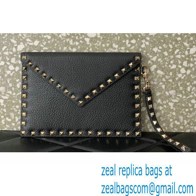 Valentino Rockstud Pouch Clutch Bag in Grainy Calfskin Black/Gold 2024 - Click Image to Close