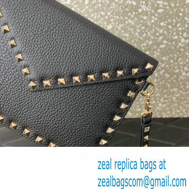 Valentino Rockstud Pouch Clutch Bag in Grainy Calfskin Black/Gold 2024