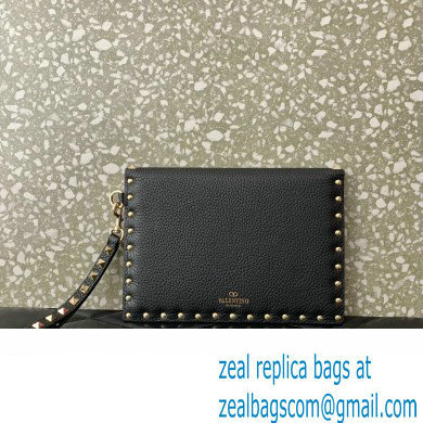 Valentino Rockstud Pouch Clutch Bag in Grainy Calfskin Black/Gold 2024 - Click Image to Close