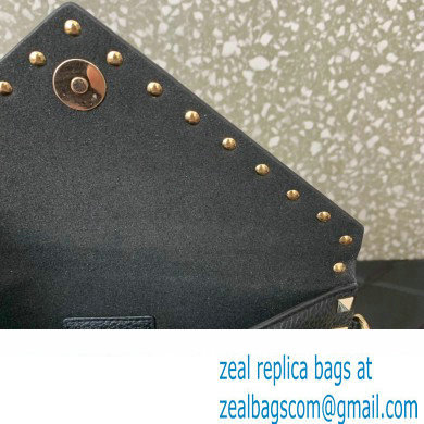 Valentino Rockstud Pouch Clutch Bag in Grainy Calfskin Black/Gold 2024