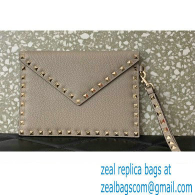 Valentino Rockstud Pouch Clutch Bag in Grainy Calfskin Gray 2024 - Click Image to Close