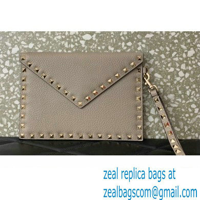 Valentino Rockstud Pouch Clutch Bag in Grainy Calfskin Gray 2024