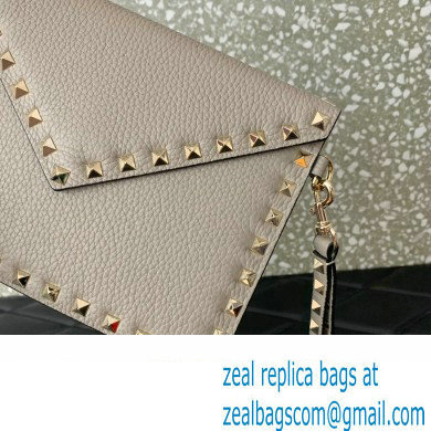 Valentino Rockstud Pouch Clutch Bag in Grainy Calfskin Gray 2024