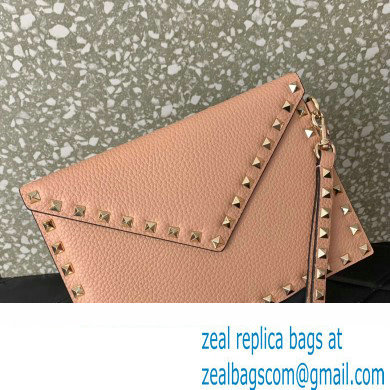 Valentino Rockstud Pouch Clutch Bag in Grainy Calfskin Nude Pink 2024