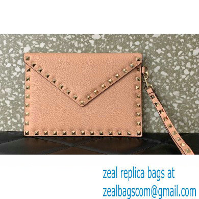 Valentino Rockstud Pouch Clutch Bag in Grainy Calfskin Nude Pink 2024 - Click Image to Close