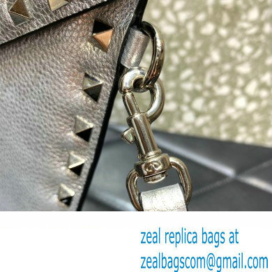 Valentino Rockstud Pouch Clutch Bag in Grainy Calfskin Silver 2024