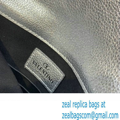 Valentino Rockstud Pouch Clutch Bag in Grainy Calfskin Silver 2024