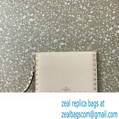 Valentino Rockstud Pouch Clutch Bag in Grainy Calfskin White 2024