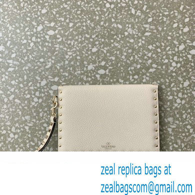 Valentino Rockstud Pouch Clutch Bag in Grainy Calfskin White 2024 - Click Image to Close