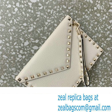 Valentino Rockstud Pouch Clutch Bag in Grainy Calfskin White 2024