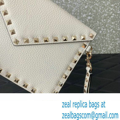 Valentino Rockstud Pouch Clutch Bag in Grainy Calfskin White 2024