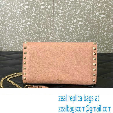 Valentino Rockstud Wallet With Chain in Grainy Calfskin Nude Pink 2024