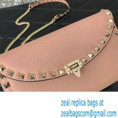 Valentino Rockstud Wallet With Chain in Grainy Calfskin Nude Pink 2024