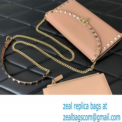 Valentino Rockstud Wallet With Chain in Grainy Calfskin Nude Pink 2024 - Click Image to Close