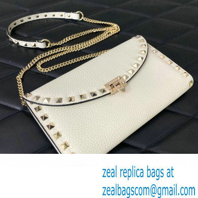 Valentino Rockstud Wallet With Chain in Grainy Calfskin White 2024 - Click Image to Close