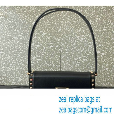 Valentino Rockstud23 E/W Smooth Calfskin Shoulder Bag Black/Gold 2023 - Click Image to Close