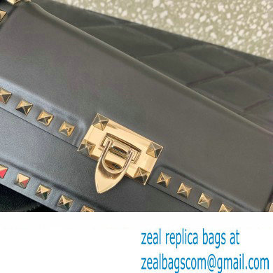 Valentino Rockstud23 E/W Smooth Calfskin Shoulder Bag Black/Gold 2023 - Click Image to Close