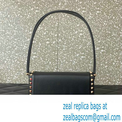 Valentino Rockstud23 E/W Smooth Calfskin Shoulder Bag Black/Gold 2023 - Click Image to Close
