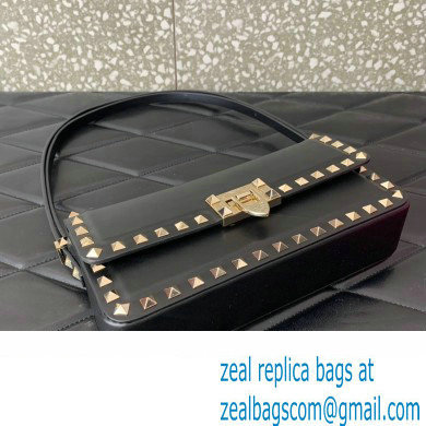 Valentino Rockstud23 E/W Smooth Calfskin Shoulder Bag Black/Gold 2023 - Click Image to Close