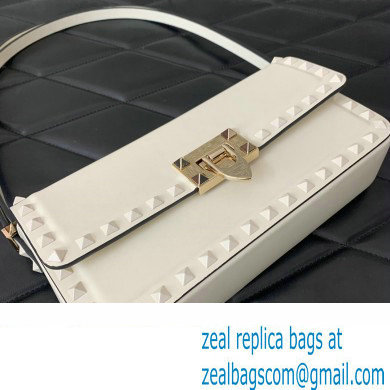 Valentino Rockstud23 E/W Smooth Calfskin Shoulder Bag White 2023