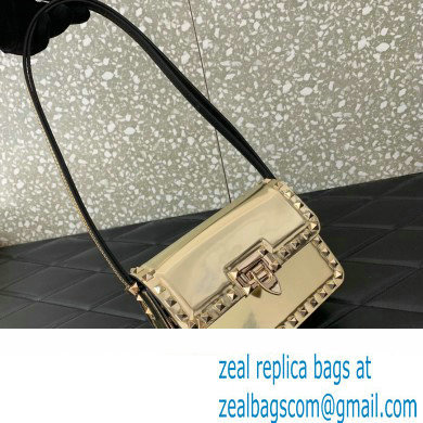 Valentino Rockstud23 Small Shoulder Bag In Smooth Calfskin 0242 Mirror Gold 2023 - Click Image to Close