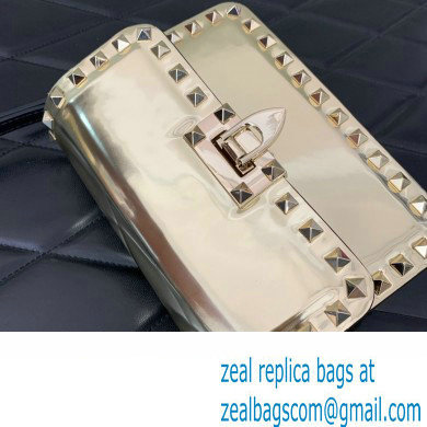 Valentino Rockstud23 Small Shoulder Bag In Smooth Calfskin 0242 Mirror Gold 2023 - Click Image to Close