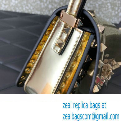 Valentino Rockstud23 Small Shoulder Bag In Smooth Calfskin 0242 Mirror Gold 2023 - Click Image to Close