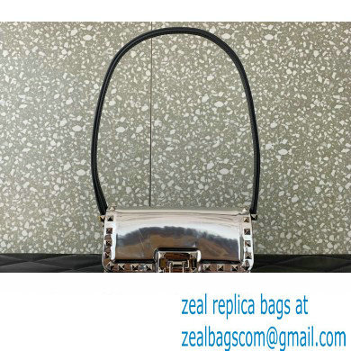 Valentino Rockstud23 Small Shoulder Bag In Smooth Calfskin 0242 Mirror Silver 2023 - Click Image to Close