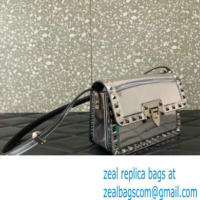 Valentino Rockstud23 Small Shoulder Bag In Smooth Calfskin 0242 Mirror Silver 2023 - Click Image to Close