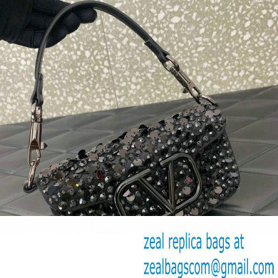 Valentino Small Loco Shoulder Bag Black With Crystals 2024 - Click Image to Close