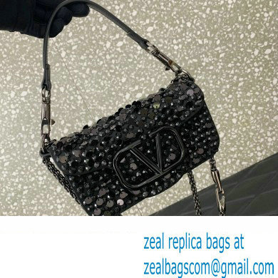 Valentino Small Loco Shoulder Bag Black With Crystals 2024 - Click Image to Close