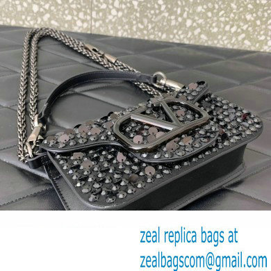 Valentino Small Loco Shoulder Bag Black With Crystals 2024 - Click Image to Close