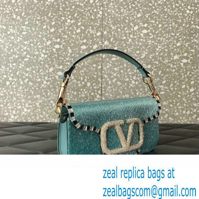 Valentino Small Loco Shoulder Bag Embroidered Green With Crystals 2024 - Click Image to Close