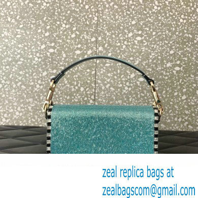 Valentino Small Loco Shoulder Bag Embroidered Green With Crystals 2024 - Click Image to Close