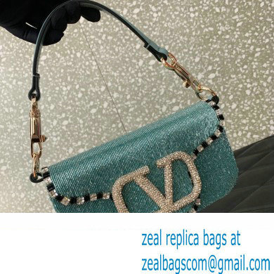 Valentino Small Loco Shoulder Bag Embroidered Green With Crystals 2024 - Click Image to Close