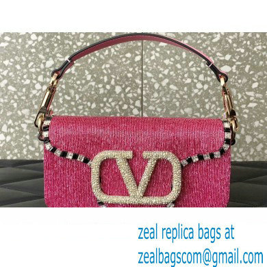 Valentino Small Loco Shoulder Bag Embroidered Pink With Crystals 2024 - Click Image to Close