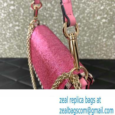 Valentino Small Loco Shoulder Bag Embroidered Pink With Crystals 2024 - Click Image to Close