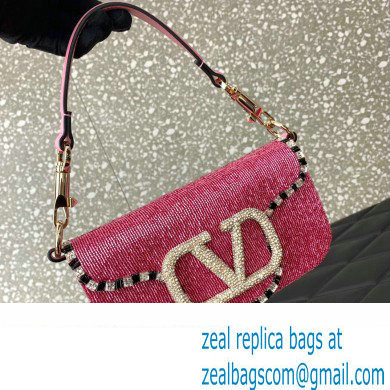 Valentino Small Loco Shoulder Bag Embroidered Pink With Crystals 2024 - Click Image to Close